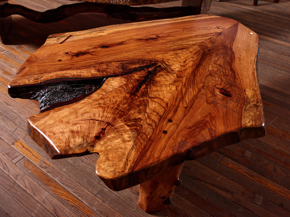 Pecan Crotch Piece Coffee Table on Stump - Living Room Furniture