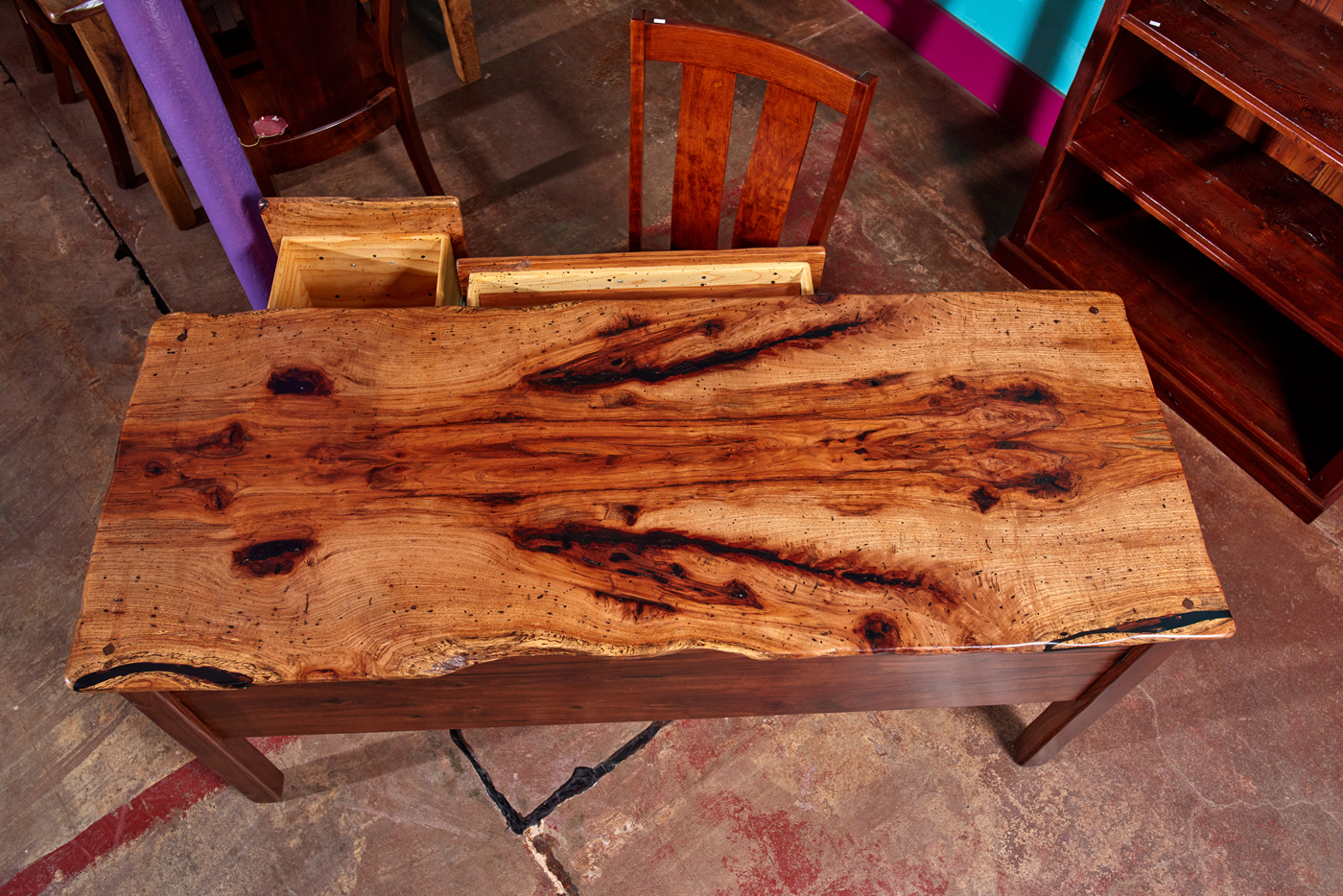 Book Matched Pecan Desk Top - Live Edge Office furniture