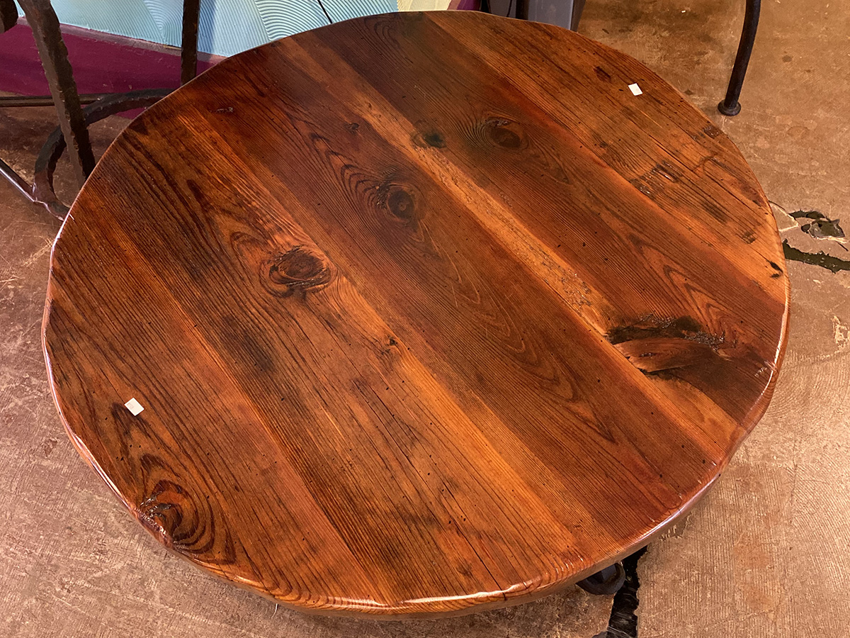 Round Antique, Reclaimed Pine Coffee TablePecan Crotch Piece Coffee Table on Stump - Living Room Furniture